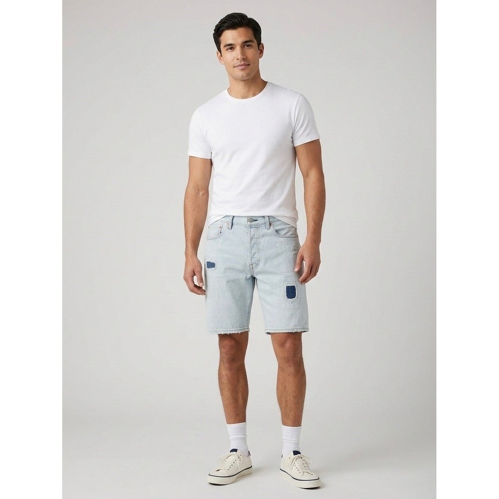 Levis Premium 501 Mens Light Wash Sashiko Patchwork Denim Shorts Waist 31